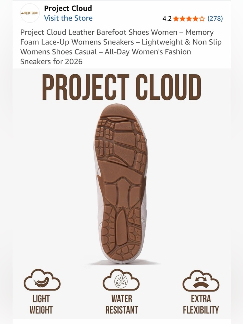 Project Cloud Leather Barefoot  Women’s Memory Foam Lace-Up Sneakers. Size 8. - Picture 5 of 10